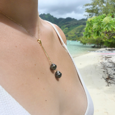Collier Hanahana, en gold filled orné de deux perles de Tahiti